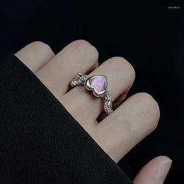 Wedding Rings Irregular Pink Crystal Heart Creative Opal Broken Couple Grunge Purple Zircon Open Jewelry