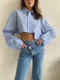 Women's Blouses Y2k Clothes Solid Shirt Single Breasted Lapels Irregular Hem Cropped Tops And Pretty Blusa