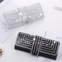 Evening Bags Black Clutch Purse Party Handbag with Rhinestone Women Luxury Wedding Female Envelope Chain Shoulder 221107