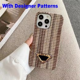 Fashion Designer Phone Cases for iPhone 14 Pro Max 13Pro 12 11 XR 8P Luxury Triangle Metal Nameplate wiith P Letter Cute Aesthetic Classic Pattern Retro Leather Cover