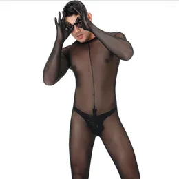 Sexigt set G-strängar för män Sexigt nät för män Bodystocking Penispåse Helkropp Exotiska fester Nattklubbar Bär transparent Gay Catsuit Jumpsuit Underkläder