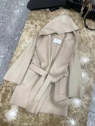 MMAX valdese cashmere coat wool blends fur coat with hoody blet women autumn long coat winter pockets slim fit