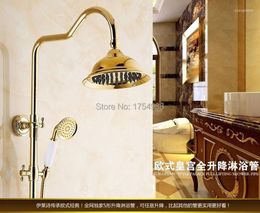 Bath Accessory Set Shower Faucet Luxury Gold 8" Bathroom Rain Bathtub Column Mixer Tap