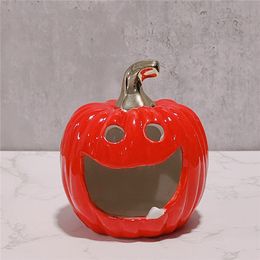 Cool PumpkinHead Colourful Ceramic Ashtray Herb Tobacco Cigarette Cigar Holder Soot Ash Decoration Lighter Smoking Pumpkin Ashtrays Portable Desktop