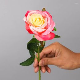 Decorative Flowers 10pcs /lot Simulation Rose Flowrs Single Silk Wreath Valentine Wedding Decoration