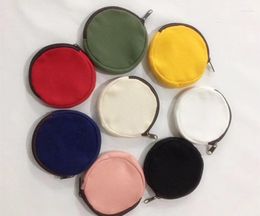 Gift Wrap Colourful Blank Round Canvas Zipper Pouches Cotton Cosmetic Bags Makeup Coin Purse SN2063