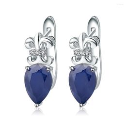 Stud Earrings Gem's Ballet 925 Sterling Silver 3.47Ct Oval Natural Blue Sapphire Gemstone Wedding Fine Jewelry For Women