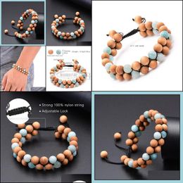 Beaded Amazonite Wooden Beads Bracelet Double Row Stone Braided Adjustable Bracelets Bangle Cuff For Women Men Fashion Jewelry Will Dhumb