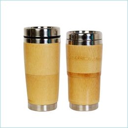 Tumblers 14 Oz Stainless Steel Coffee Mug Bamboo Cup Travel With Leakproof Er Drop Delivery Home Garden Kitchen Dining Bar Drinkware Dh4If