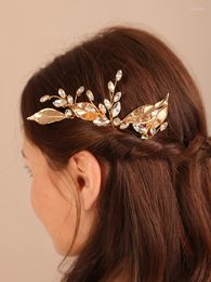 Headpieces Trendy Gold Rhinestone Alloy Leaf Bridal Hairpins Wedding Headdress Handmade Brides Headwear Hair Accessories For Women Tiaras