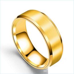 Band Rings 8Mm Frosted Stainless Steel Ring Band Fashion Women Men Hip Hop Jewellery Will And Sandy Drop Ship Delivery Dhshu