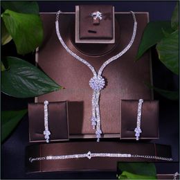 Earrings Necklace Earrings Necklace Jewelry Sets 4Pcs Jewellery Set Wedding Aessories Bride For Women Luxury Cubic Zirconia Ring A Otwlw