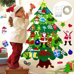 2022 new Christmas Decorations Home Decoration DIY Felt Tree Wall Hanging Artificial Xmas With Santa Claus Snowflakes Ornament Year Kid Gift fashion