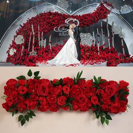 Decorative Flowers 100cm Custom Artificial Flower Rose With Green Leaf Row Wedding Arch Background Wall Decor Home El Table