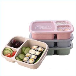 Lunch Boxes 3 Grid Lunch Boxes With Lid Microwave Food Fruit Storage Box Take Out Container Portable Drop Delivery Home Garden House Dhrzu