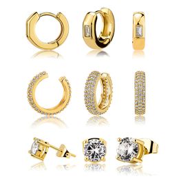 3 in 1 Set Unisex Fashion Men Women Studs Jewelry 18k Yellow White Gold Plated CZ Studs Hoops Earrings Nice Gift