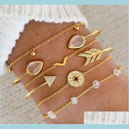 Charm Bracelets Arrow Mtilayer Bracelet Set Crystal Bangle Diamond Gold Chains Wraps Women Bracelets Wristband Cuff Fashion Hip Hop Dhsar