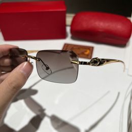Brand de mode Lunettes de soleil sans bordure de soleil Designer Woman Mens Mens Weets Metal Frames Real Square Horn Sun Glasses For Men Vintage Buffs Eyeglass avec Box 7662