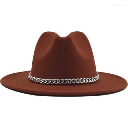 Berets Cuban Chain Cashmere Women Man Felt Hat Jazz Cap Fedoras Big Brim Cowboy Fashion Luxury Solid Colour Headdress