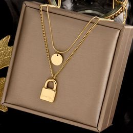 Chains Colorfast 316L Stainless Steel Two-layer Necklace Fashion Simple Lock Pendant Personality Trend Female Gift Jewelry