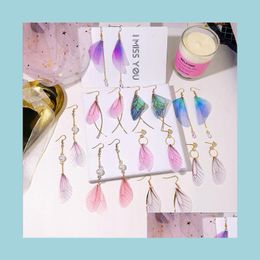 Dangle Chandelier Korean Earrings Retro Art Handmade Pearl Tle Butterfly Wing Ear Hook Dangle Mixed Fashion Jewelry Wholesale Drop Dh0Bm