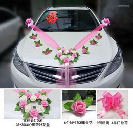 Decorative Flowers Romantic Style Heart-shaped Wedding Car Decoration Set Simulation PE Rose