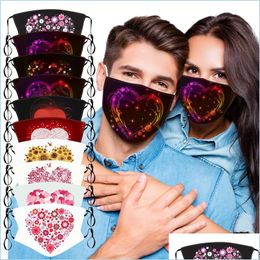 Designer Masks Valentine Masks Love Printed Washable Breathable Couple Face Ering Dustproof Reusable Fashion Day Drop Delivery Home Dhqcs