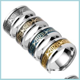 Band Rings Sell Stainless Steel Band Rings Religion Christian Prayer Letter Jesus Bible Gold Sier Finger Ring For Men Women Factory Dha4M