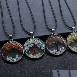 Pendant Necklaces Tree Of Life Natural Stone Necklace Pendant Crystal Tiger Eye Round Glass Terrarium Necklaces For Women Children F Dhbc3