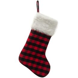 Plaid Christmas Stocking Gift Bag Wool Xmas Tree Ornament Socks Santa Candy Gift Bags Home Party Christmas Decorations GGA2504