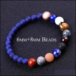 Beaded Sun Satellite Natural Stone Beaded Strands Bracelets Universe Solar System Lava Rock Tiger Eye Turquoise Bracelet For Women M Dhn0J