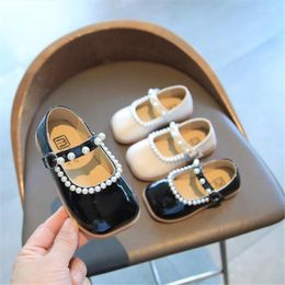 Flat Shoes Spring Autumn Girls Mary Janes String Bead Princess Children Pearls Wedding White Black Leather Dance Toddlers
