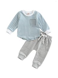 Clothing Sets Toddler Baby Boys Outfits Striped Print Sweatshirt Pullover Top Pant Sweatpants 2PCs Fall Winter Clothes Set