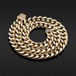 10mm 18/22inch Gold Plated Bling Miami Cuban Chain Necklace Bracelet Fashion Jewellery For Men Women