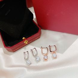 Orecchini pendenti di design di lusso Top in argento sterling con otto artigli Orecchini pendenti con ciondolo in zircone di cristallo rotondo per le donne con scatola regalo di fidanzamento per la festa di nozze