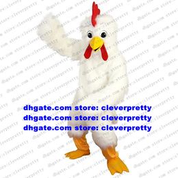 White Long Fur Chicken Chook Mascot Costume Cock Rooster Hen Chick Cartoon Character Children Program Birthday Party zx659