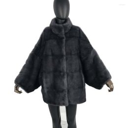 Women's Fur Real Mink Women Medium Long Coat Female Detachable Sleeves Stand Coollar Mandarin Collar Good Quality Jacket