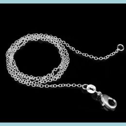 Łańcuchy Łańcuchy Biżuterię Komponenty 925 Sterling Sier Slated Link Naszyjnik łańcuchowy Rolo z homarami 16 18 20 22 24 cala w otilf