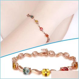 Beaded Beaded Strands Crystal Rose Goldplated Bracelet Colorf Glass Stone Lucky Wrist Chain Adjustable Hand Jewellery Gift For Women G Dhzpr