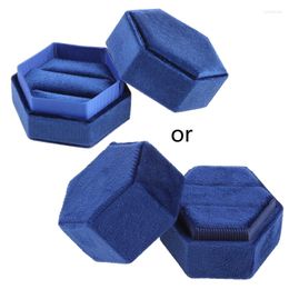 Jewellery Pouches F19D Chic Hexagon Velvet Ring Bearer Box Premium Display Holder With Lid 2 Slots