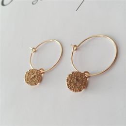 Hoop Earrings Elegant Gold Colour Plating Flower Engraved Charm For Women Girl Bohemia Textured Gothic Party Jewellery Accessory