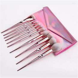 Makeup Brushes Fashion 10pcs Women Set Pincel Maquiagem Powder Eye Brush Cosmetics Kit Tools With Laser Leather Bag 20#