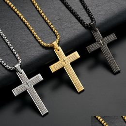 Pendant Necklaces Stainless Steel Cross Pendants Religious Holy Bible Jesus Christ Gold Black Pendant Necklaces Jewelry Drop Delivery Dhoak