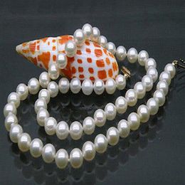 New Fine Pearls Jewellery perfect 9-10mm white akoya pearl necklace 20 14K yellow gold clasp267F