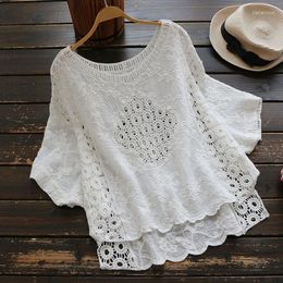 Women's Blouses Female 2022 Crop Top Boho Summer White Blouse Women Hollow Out Blusas Cotton Crochet Shirt Oversize Batwing Sleeve Tops