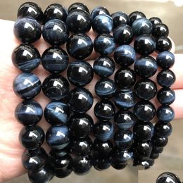 Stone Blue Tigers Eye Stone Diy Jewellery Accessory 48 10 12 14Mm Tiger Eyes Round Beads For Beaded Bracelet Necklace Making Drop Deliv Dhcas
