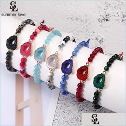 Charm Bracelets Charm Bracelets Colorf Natural Stone Strand Bracelet For Women Adjustable String Resin Druzy Beaded Fashion Jewelry Dhblc