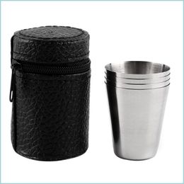 Mugs Stainless Steel Tumbler Er Mug Sets 30Ml Portable Cam Hiking Folding Tea Coffee Beer Cup 4Pcs / Set Drop Delivery Home Garden K Dhy2O