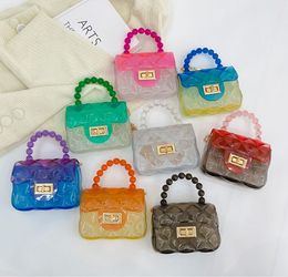 Children Transparent handbag small square bag female fashion crossbody baby princess pearl chain bags