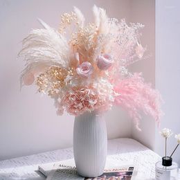 Decorative Flowers Pampas Preserved Hydrangea Rose Gypsophila Dried Flower Bouquet Home Decoration Ins Reed Pography Props Wedding Decor